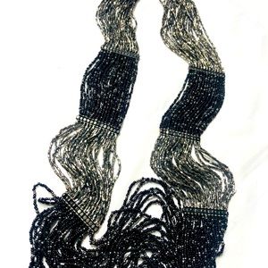 Long heavy black silver beaded necklace